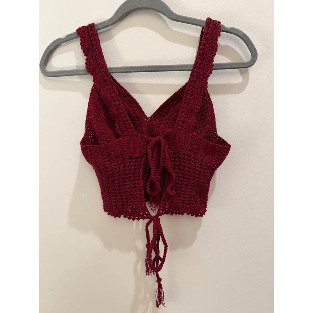 Small Crimson Red Crochet Crop Top - Picture 2 of 2